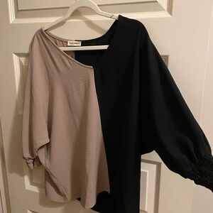Eesome Two-Tone Black and Tan Blouse